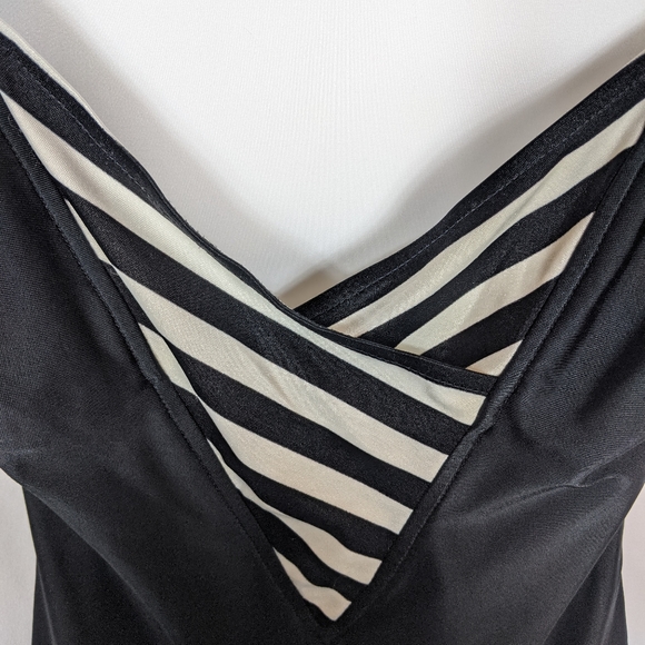 Vintage Black White Striped Bathing Suit Swimsuit One Piece Mod Retro Sz 11/12 - Picture 3 of 7
